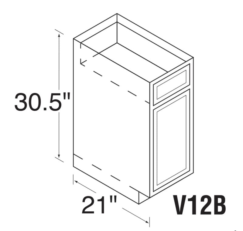 Kitchen Kompact 12"W x 30-1/2"H x 21"D DWhite Vanity Base Cabinet, Recessed Panel - DWV12B