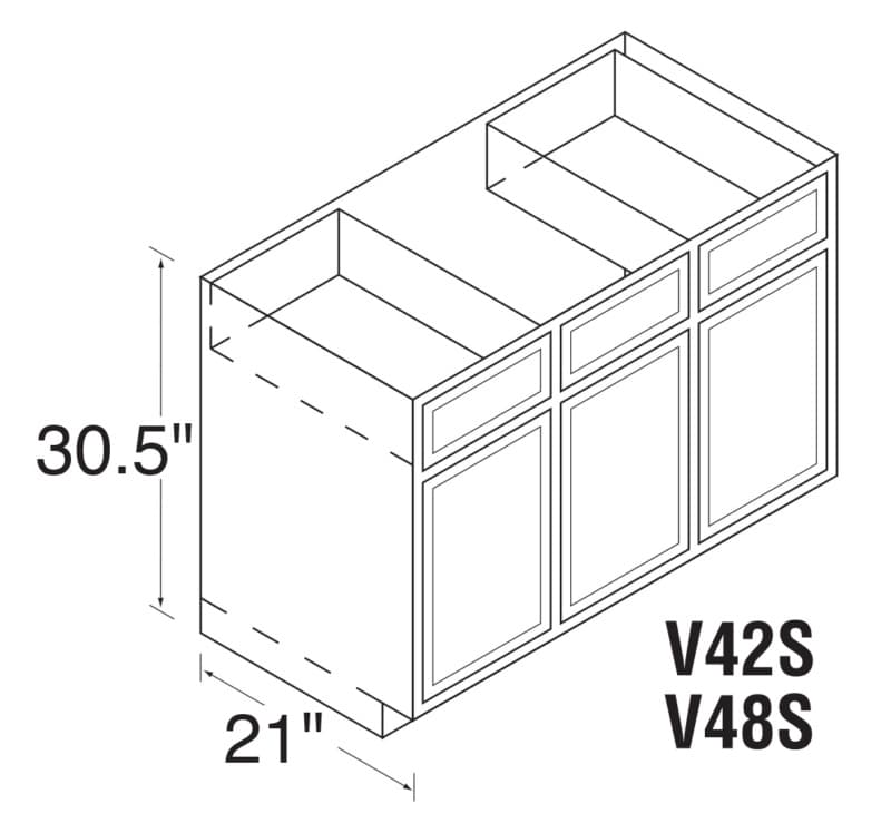 Kitchen Kompact 48"W x 30-1/2"H x 21"D DWhite Vanity Sink Base, Recessed Panel - DWV48S