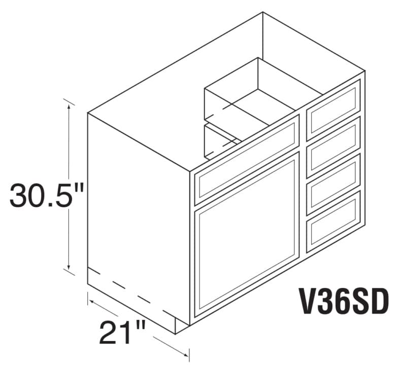 Kitchen Kompact 36"W x 30-1/2"H x 21"D DWhite Vanity Sink Base, Recessed Panel - DWV36SD