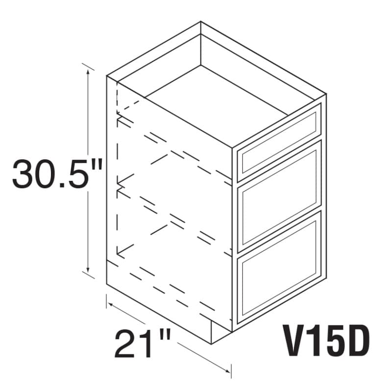 Kitchen Kompact 15"W x 30-1/2"H x 21"D DWhite Vanity Drawer Base, Recessed Panel - DWV15D