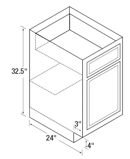 Kitchen Kompact 24"W x 32-1/2"H x 24"D DWhite Base Cabinet, Recessed Panel - DWUD24B