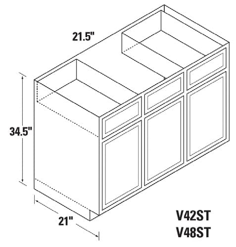 Kitchen Kompact 42"W x 34-1/2"H x 21"D Warmwood Vanity Sink Base, Recessed Panel - WWV42ST