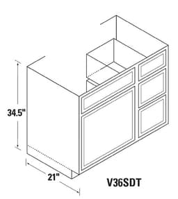 Kitchen Kompact 36"W x 34-1/2"H x 21"D DWhite Vanity Sink Base, Recessed Panel - DWV36SDT
