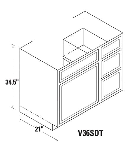 Kitchen Kompact 36"W x 34-1/2"H x 21"D DWhite Vanity Sink Base, Recessed Panel - DWV36SDT