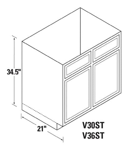 Kitchen Kompact 30"W x 34-1/2"H x 21"D DWhite Vanity Sink Base, Recessed Panel - DWV30ST