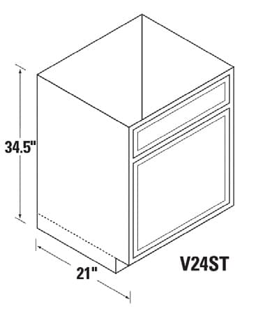 Kitchen Kompact 24"W x 34-1/2"H x 21"D DWhite Vanity Sink Base, Recessed Panel - DWV24ST