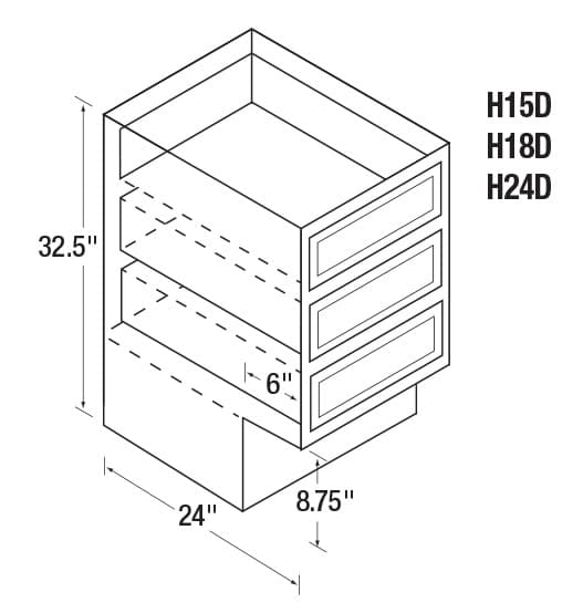 Kitchen Kompact 18"W x 32-1/2"H x 24"D Warmwood Drawer Base ADA Compliant, Recessed Panel - WWH18D
