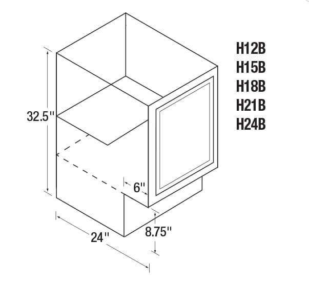 Kitchen Kompact 12"W x 32-1/2"H x 24"D Gray Base Cabinet ADA Compliant, Recessed Panel, GRH12B