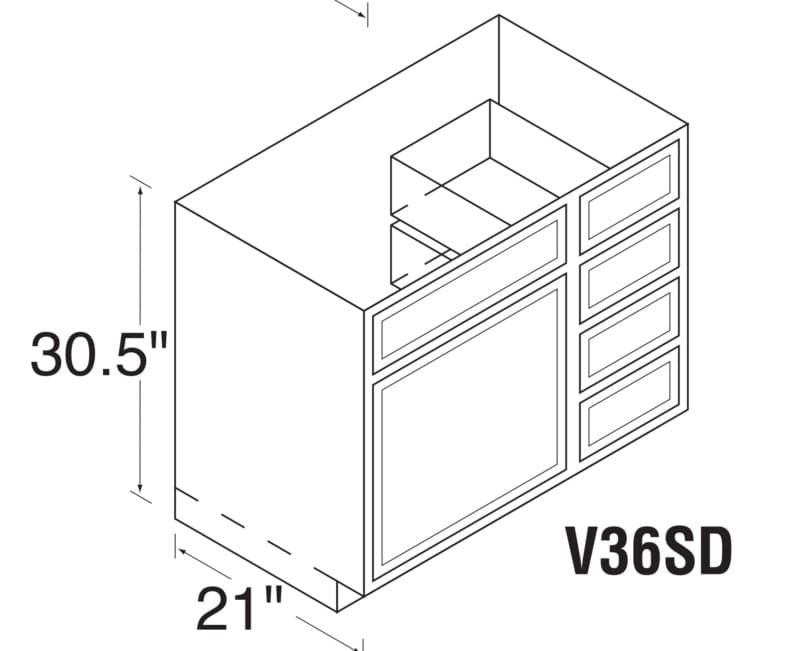 Kitchen Kompact 36"W x 30-1/2"H x 21"D Glenwood Vanity Sink Base, Recessed Panel - V36SDL