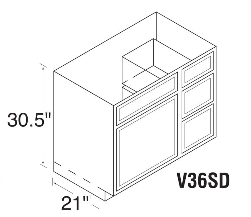 Kitchen Kompact 36"W x 30-1/2"H x 21"D DWhite Vanity Sink Base, Recessed Panel - DWV36SDL