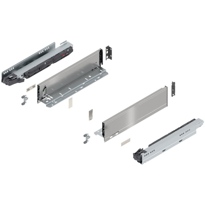 14" Legrabox Drawer System M Height, 3-9/16", 125lb Capacity Full-Extension with BLUMOTION, Stainless Steel