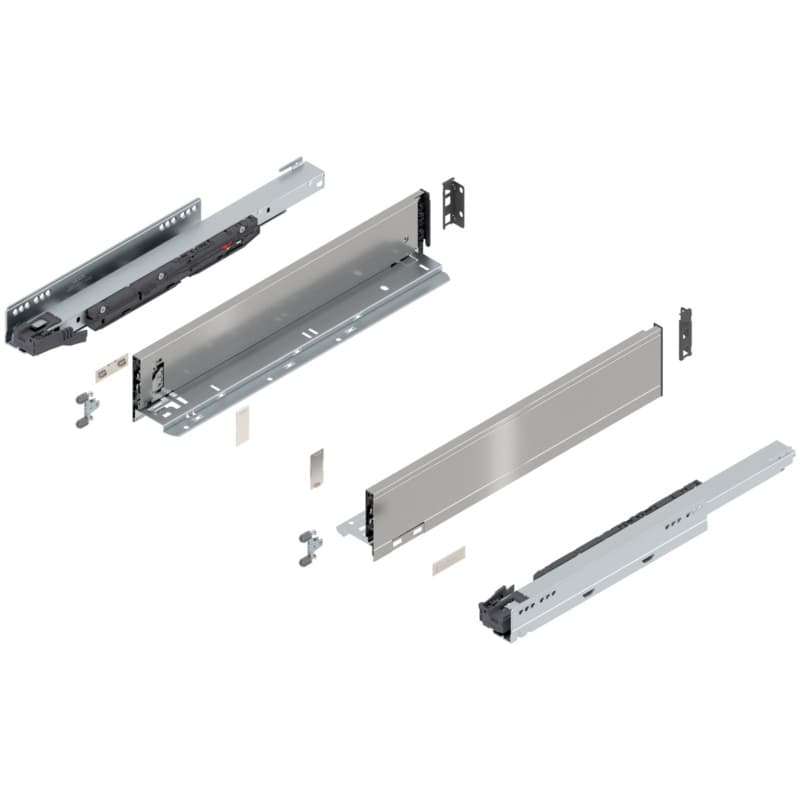 18" Legrabox Drawer System M Height, 3-9/16", 125lb Capacity Full-Extension with BLUMOTION, Stainless Steel