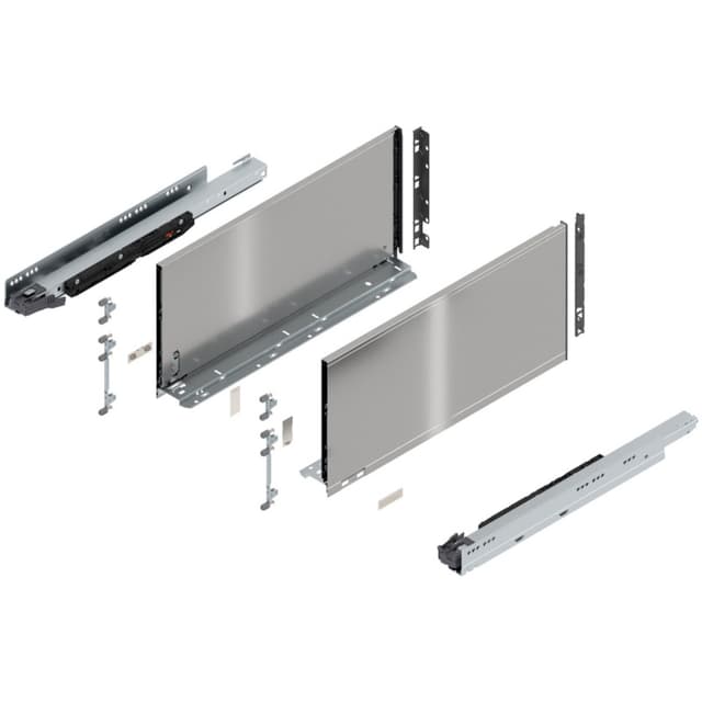 20" Legrabox Drawer System F Height, 9-1/2", 170lb Capacity Full-Extension with BLUMOTION, Stainless Steel