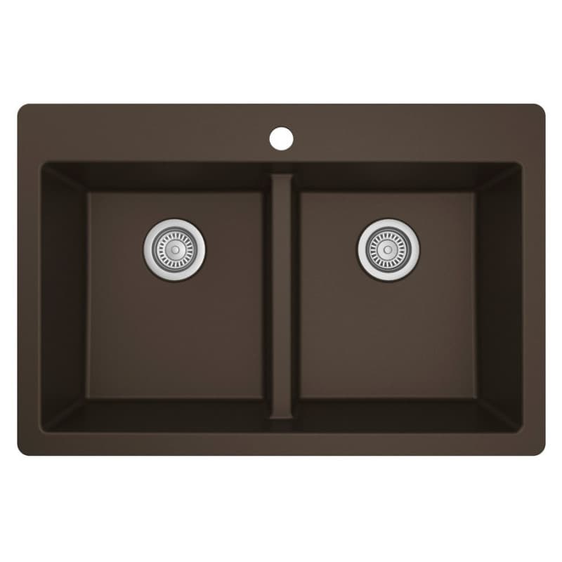 Karran 33"W x 22"D Quartz Brown Double 60/40 Bowl Top Mount Sink, QT-810-BR