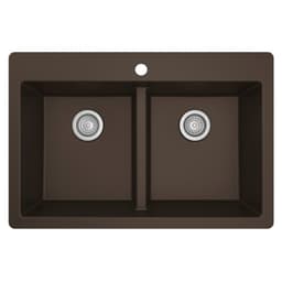 Karran 33"W x 22"D Quartz Brown Double 60/40 Bowl Top Mount Sink, QT-810-BR