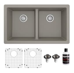 Karran 32"W x 19-1/2"D Quartz Concrete Double 50/50 Bowl Undermount Sink Kit, QU-810-CN-PK1