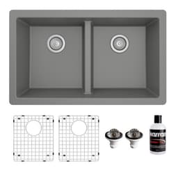 Karran 32"W x 19-1/2"D Quartz Gray Double 50/50 Bowl Undermount Sink Kit, QU-810-GR-PK1