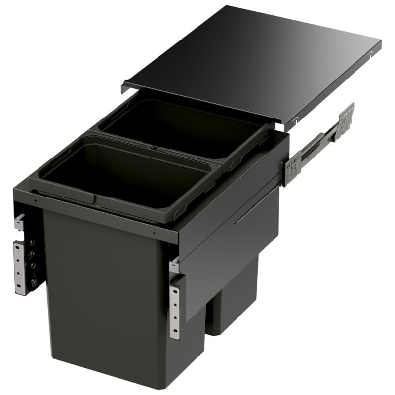 Vauth-Sagel VS ENVI 16-1/2" 2-31 Quart Top-Mount Waste Pullout Bin Soft-Close Slides, Carbon Steel Gray, 90008896