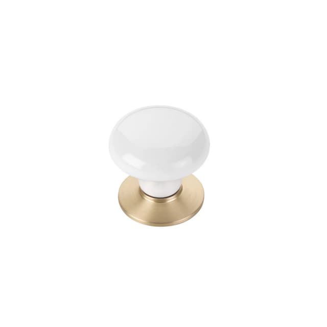 Emtek porcelain knob, ice white, satin brass
