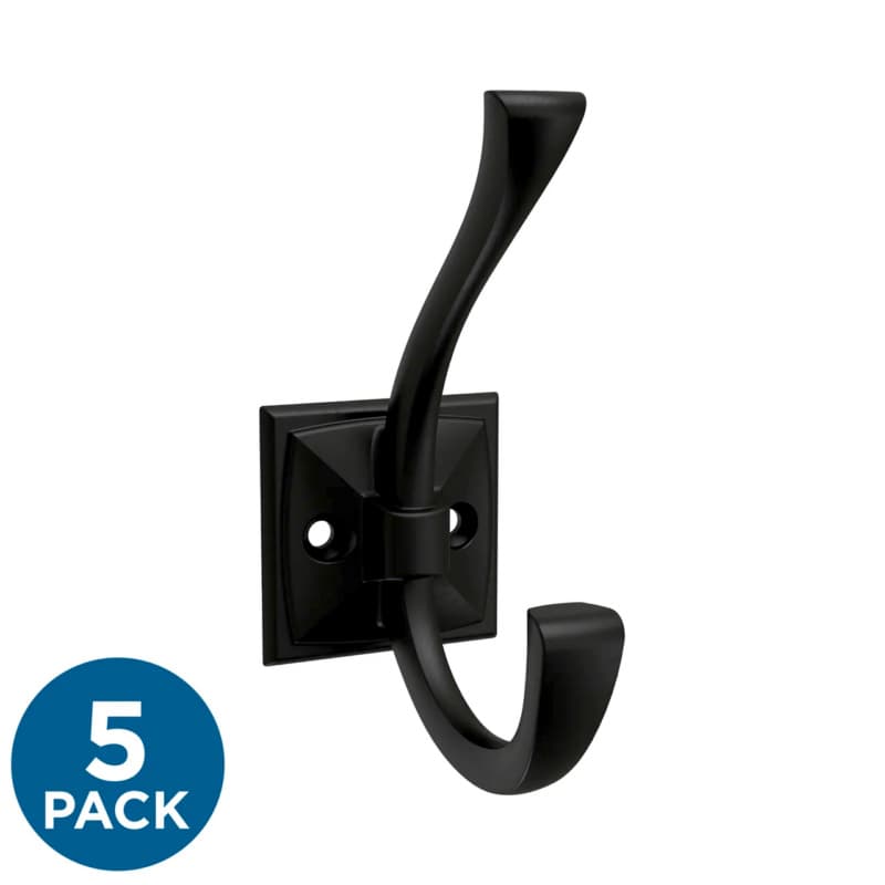 Franklin Brass Ruavista Coat and Hat Hook, Matte Black, 5 per pack - B48022K-FB-C