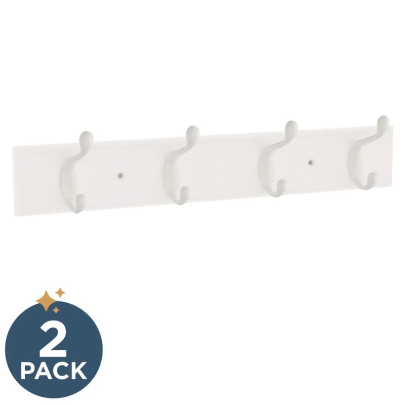 Franklin Brass Casual Curve Coat & Hat Hook Rack with 4 Hooks, 16", Pure White, 2 per pack - B46717K-PWW-C2
