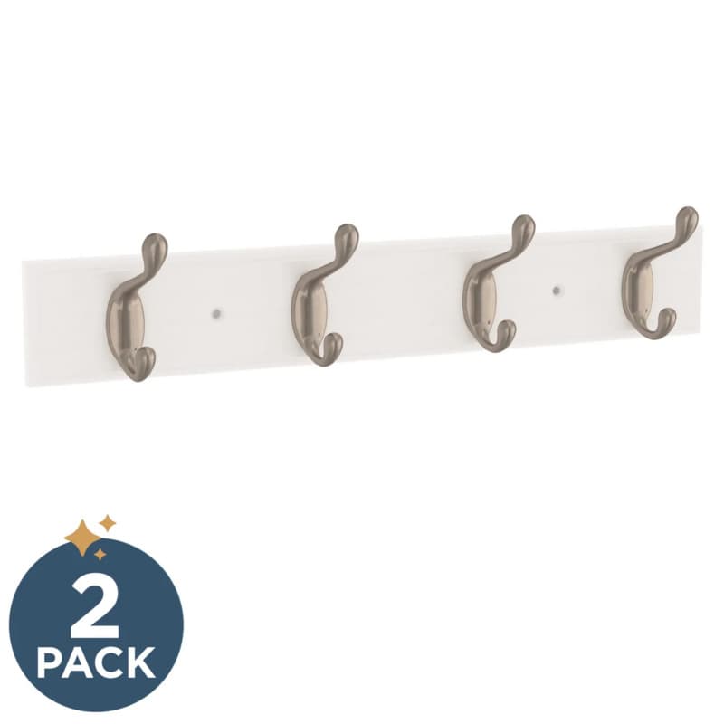 Franklin Brass Casual Curve Coat & Hat Hook Rack with 4 Hooks, 16", Pure White & Nickel, 2 per pack - B46717K-PMN-C2