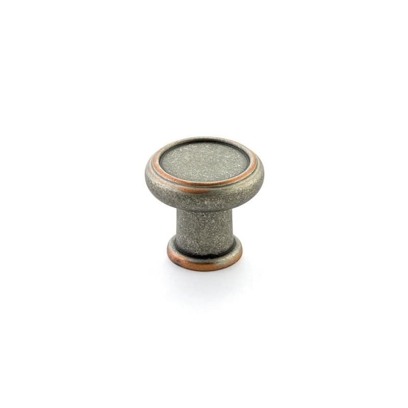 Schaub Steamworks Round Knob, 1-1/4" dia, Distressed Pewter/Copper - 78-DP-C