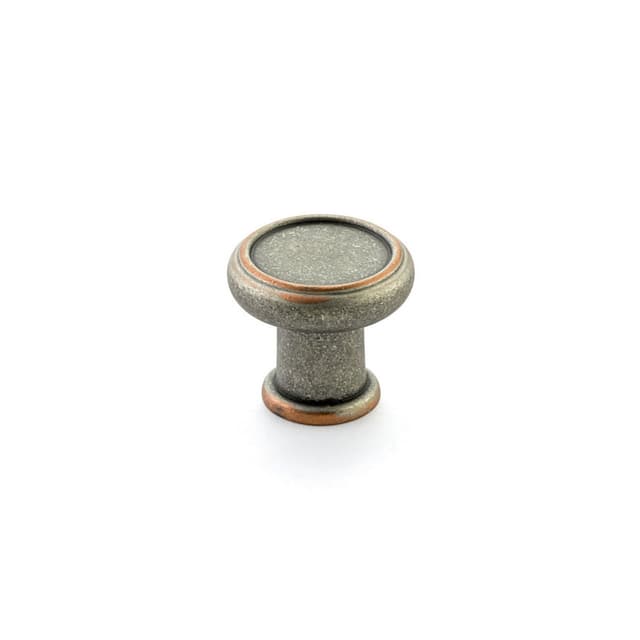 Schaub Steamworks Round Knob, 1-1/4" dia, Distressed Pewter/Copper - 78-DP-C