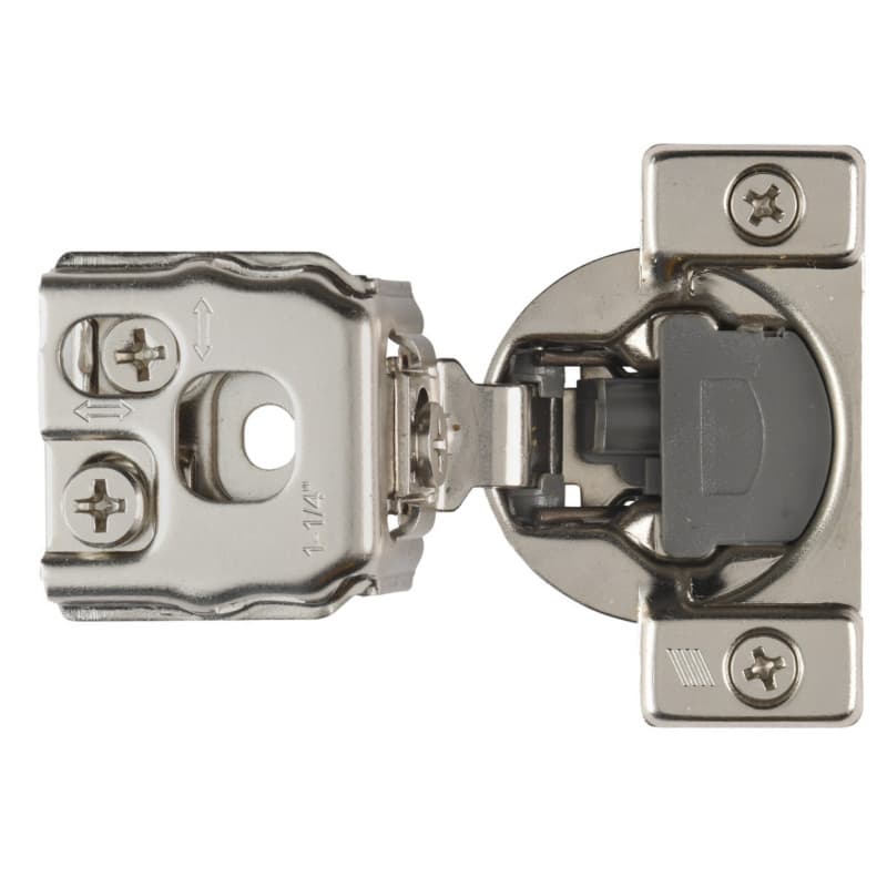 Hettich Optimat 3D 105&deg; Clip-On Face Frame Hinge Soft-Closing 1-1/4" Overlay Nickel Dowel Mount 9285004