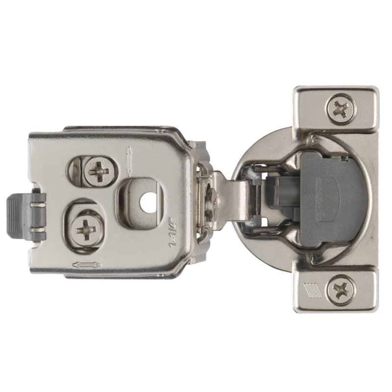 Hettich Optimat Self-Close 1-1/4" Overlay 3D Face-Frame Hinges Nickel, 105° Dowel - 9285008