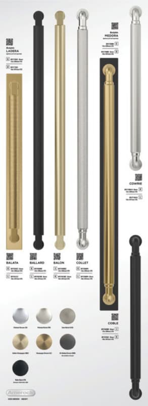 Amerock Appliance Pulls in Balata, Ballard, Balon, Coble, Collet, Cowrie, Ladera & Medora Collections 32-1/16" x 11-3/4" Appliance Pull Static Display Board 2024 Release