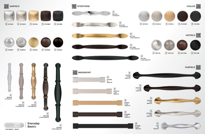 Amerock Everyday Basics 4 - Bridgeport, Chalice, Fairfield, Garfield & Intertwine Collections 24" x 15-3/4" Everyday Basics Static Display Board 2024 Release