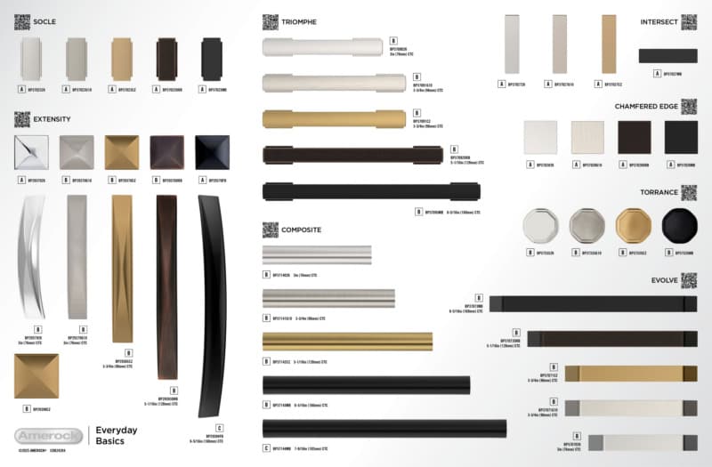 Amerock Everyday Basics 5 - Chamfered Edge, Composite, Evolve, Extensity, Intersect, Socle, Triomphe & Torrance Collections 24" x 15-3/4" Everyday Basics Static Display Board 2024 Release