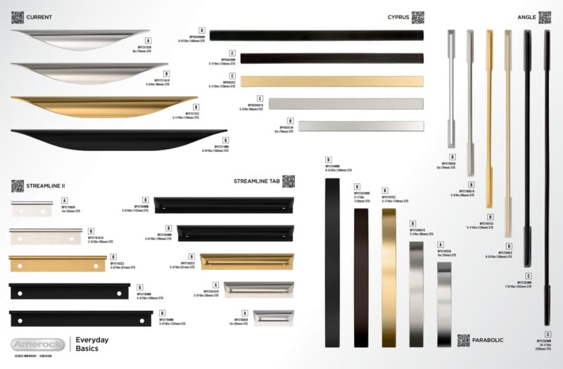 Amerock Everyday Basics 7 - Angle, Current, Cyprus, Parabolic, Streamline II & Streamline Tab Collections 24" x 15-3/4" Everyday Basics Static Display Board 2024 Release