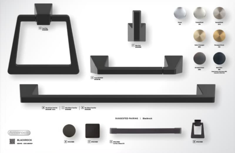 Amerock Blackrock Collection
Hero Finish Matte Black 24" x 15-3/4" Bath Accessories Static Display Board 2024 Release