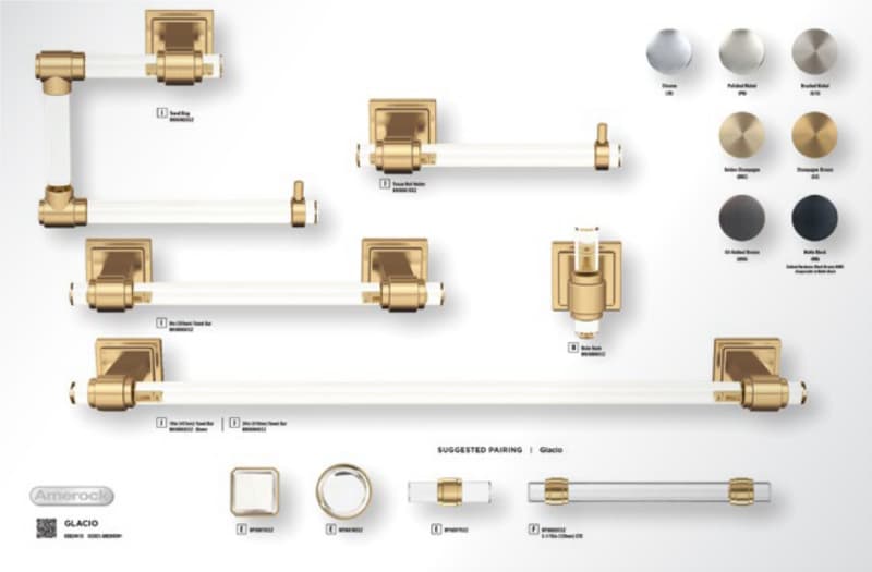 Amerock Glacio Collection
Hero Finish Champagne Bronze 24" x 15-3/4" Bath Accessories Static Display Board 2024 Release