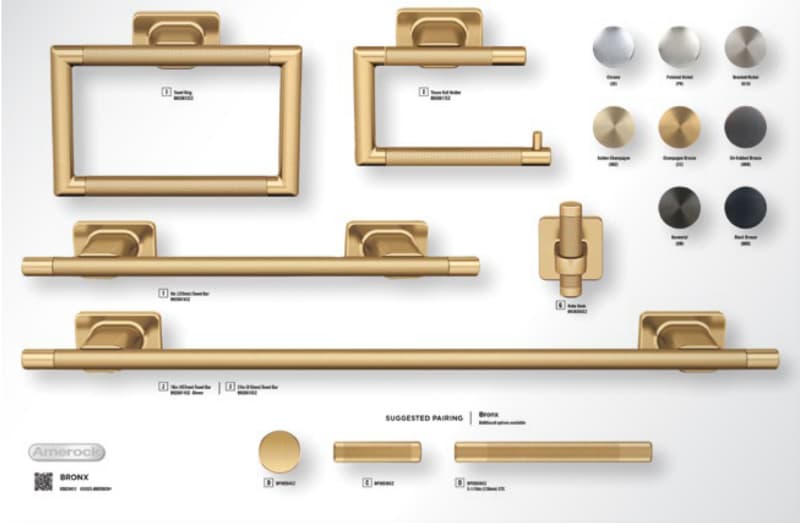 Amerock Bronx Collection
Hero Finish Champagne Bronze 24" x 15-3/4" Bath Accessories Static Display Board 2024 Release