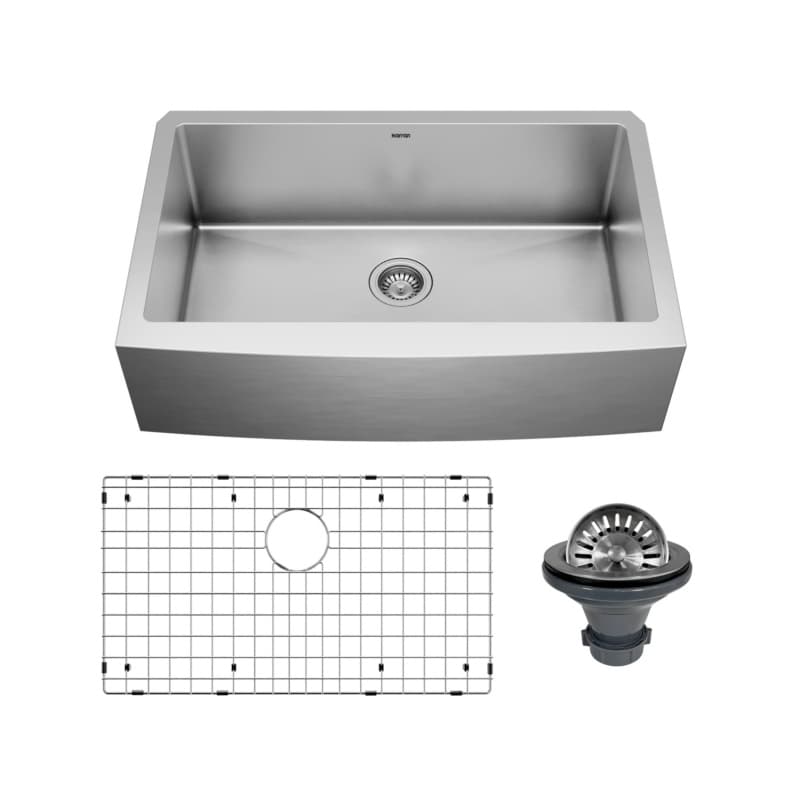Karran Elite 33"W Stainless Steel Undermount Kitchen Sink Single Bowl, 16 Gauge - EL-84-PK1