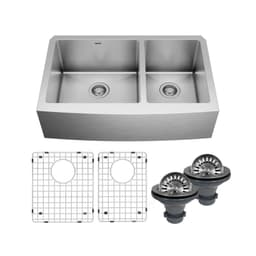 Karran Elite 33"W Stainless Steel Undermount Kitchen Sink Double 60/40 Bowl, 16 Gauge - EL-86-PK1