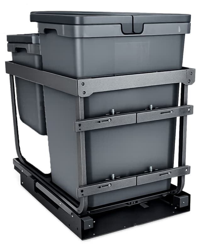 Symbios Vibo EZEVO Series Waste Bins Pull-Out w/Soft-Close, Double (1) 50 Quart & (1) 11 Quart Bins