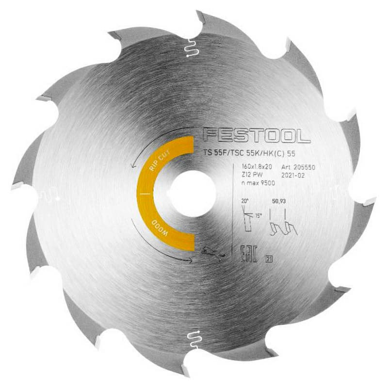 Festool 6-16/64" x 12 Tooth Triple Chip Panther Saw Blade, 205559