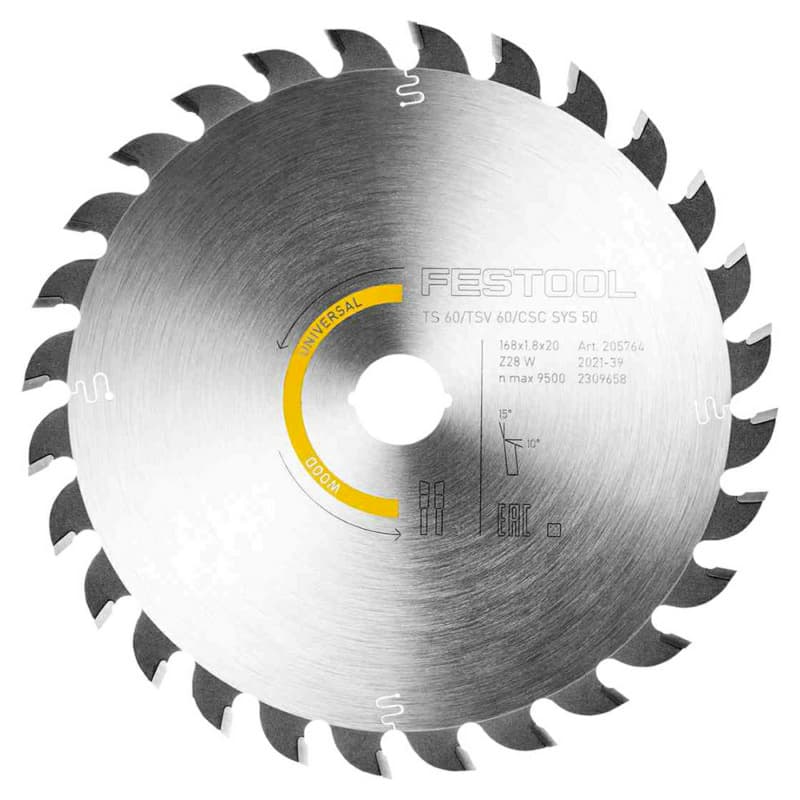 Festool 6-39/64" x 28 Tooth Triple Chip Universal Saw Blade, 205771