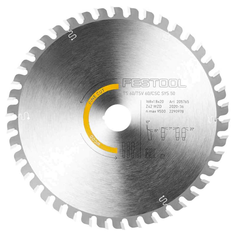 Festool 6-39/64" x 42 Tooth Triple Chip Fine Tooth Saw Blade, 205772