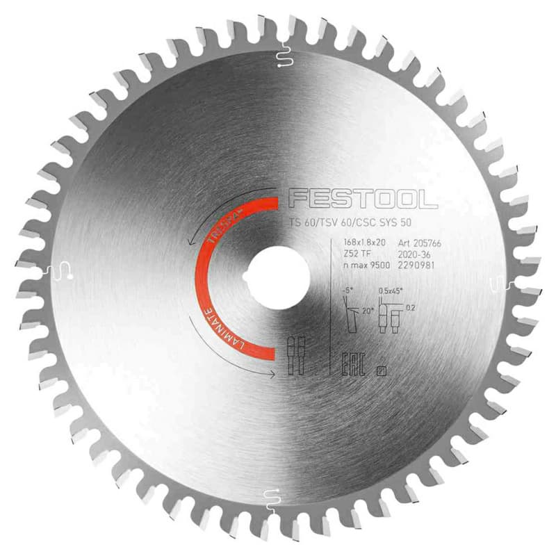 Festool 6-39/64" x 52 Tooth Trapezoidal Flat Tooth Plastic Material Saw Blade, 205773
