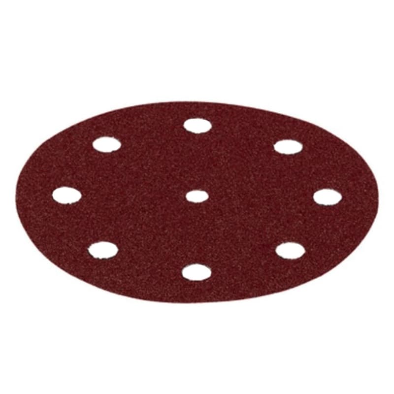 Festool Rubin 2 5" 100 Grit Hook & Loop 9-Hole Aluminum Oxide on Paper Backed Sanding Disc, 10/Box