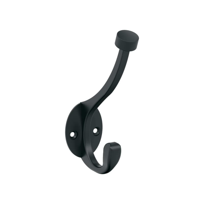 Amerock Adare Double Prong Coat and Hat Hook 5-1/2" (140mm) Long Matte Black, H55465MB