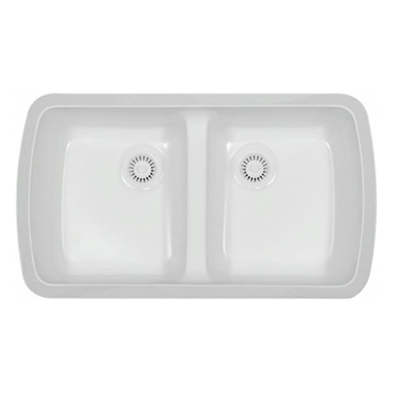 Karran Acrylic 33-3/4" 50/50 Double Bowl Acrylic Kitchen Sink, Undermount, White, A-370-WHITE