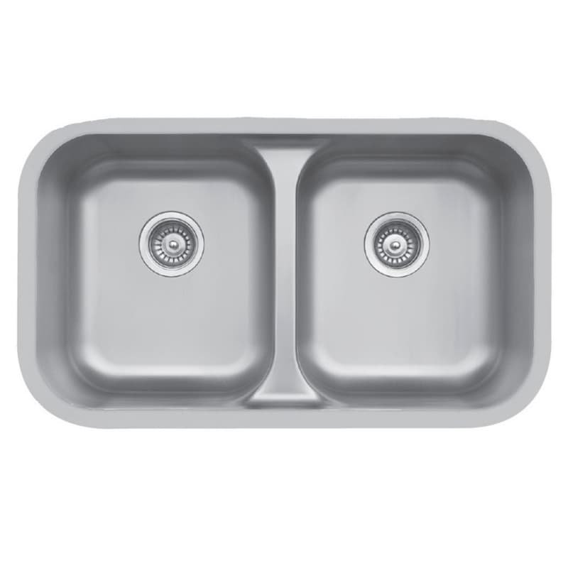 Karran Edge 300 32-1/2" 50/50 Double Bowl Stainless Steel Kitchen Sink, Seamless Undermount, , E-350
