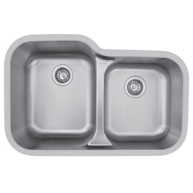 Karran Edge 360 32-1/2"W Stainless Steel Seamless Undermount Kitchen Sink Double 60/40 Bowl, 18 Gauge - E-360R