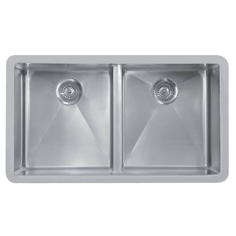 Karran Edge 500 33-7/8" 50/50 Double Bowl Stainless Steel Kitchen Sink, Seamless Undermount, , E-550